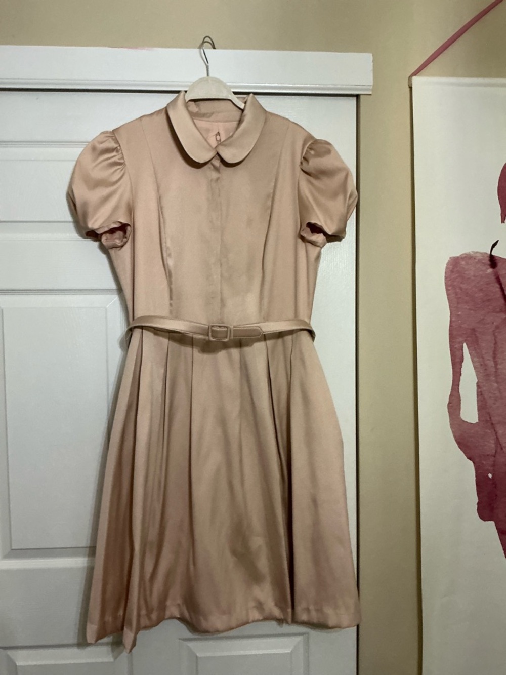 Gal Meets Glam Blush Pink Belted Peter Pan Collar Midi Dress